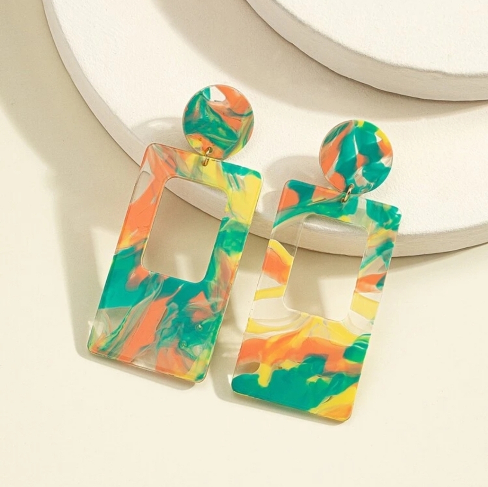 Tropical rectangular earrings - Picture 4 of 4